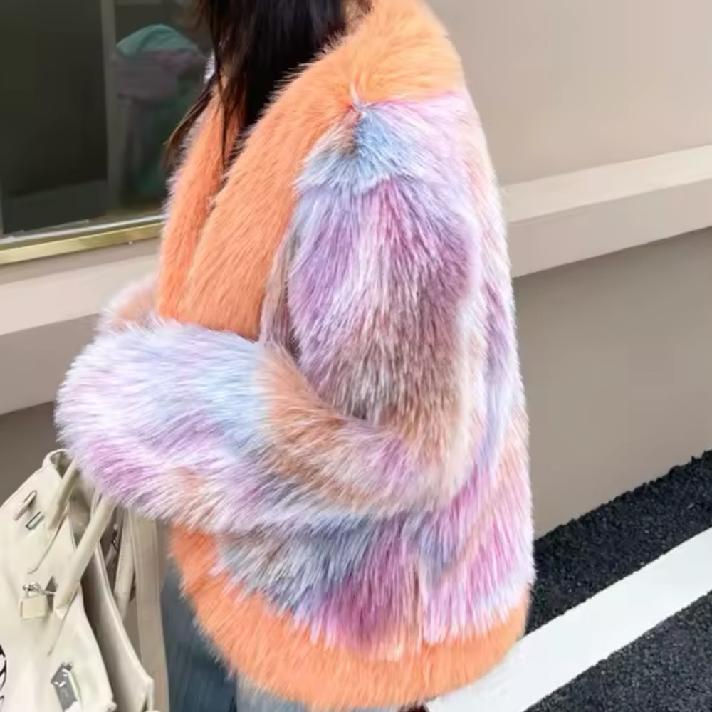 Ombre Multicolor Faux Fur Jacket - Picture 6 of 7